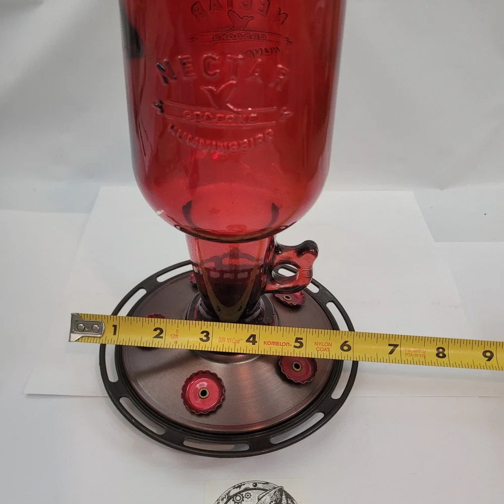 CB & Sons Nectar Hummingbird Feeder Red Glass Metal Vintage Hanging Outdoor 20oz